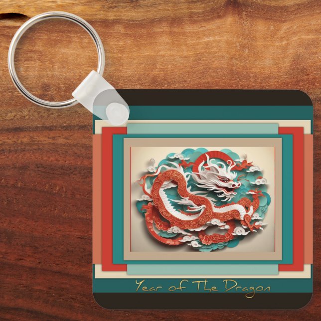 Chinese New Year Dragon Monogram SqK04 Key Ring (Front)