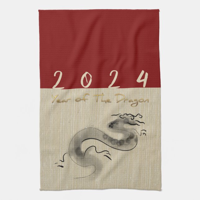 Chinese New Year Dragon Original Painting Zodiac K Tea Towel (Vertical)