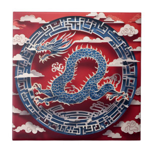 Chinese New Year Dragon Paper-cut 2024 CerT2 Ceramic Tile