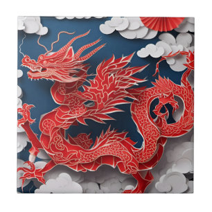 Chinese New Year Dragon Paper-cut 2024 CerT3 Ceramic Tile