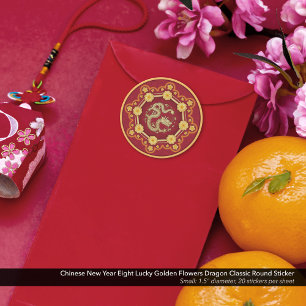Chinese New Year Eight Lucky Golden Flowers Dragon Classic Round Sticker