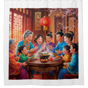 Chinese new year family feast  shower curtain