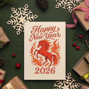 Chinese New Year Fire Horse 2026 Holiday Postcard