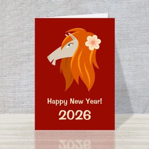 Chinese New Year Fire Horse 2026 Zodiac Holiday Card