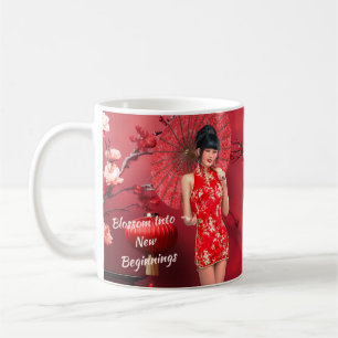 Chinese New Year Girl with a Red Umbrella Coffee Mug