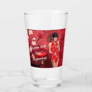 Chinese New Year Girl with a Red Umbrella Glass