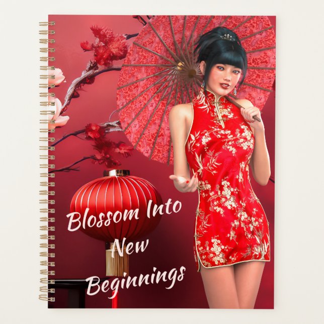 Chinese New Year Girl with a Red Umbrella Planner (Front)