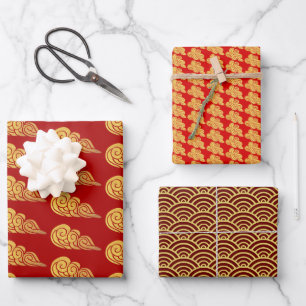 Chinese New Year Golden Auspicious Clouds Pattern  Wrapping Paper Sheet