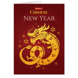  Chinese New Year Golden Coloured Dragon on Red