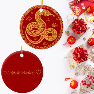 Chinese New Year Golden Snake Personalised Ceramic Ornament
