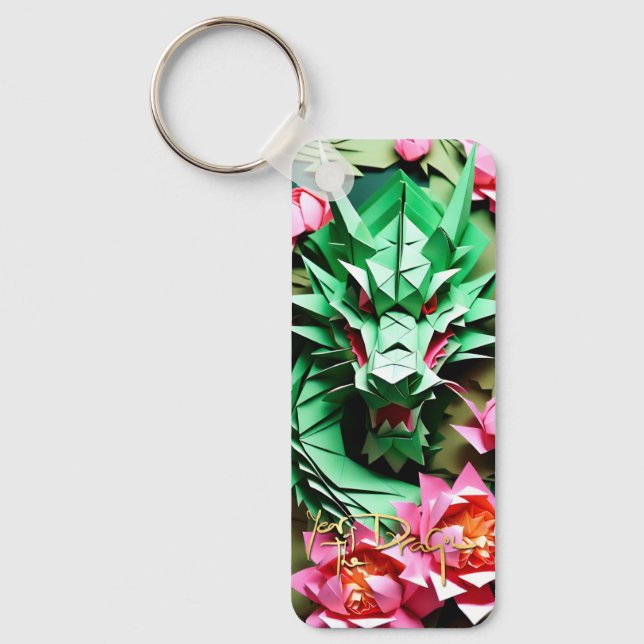 Chinese New Year Green Dragon Origami Monogram ReK Key Ring (Front)