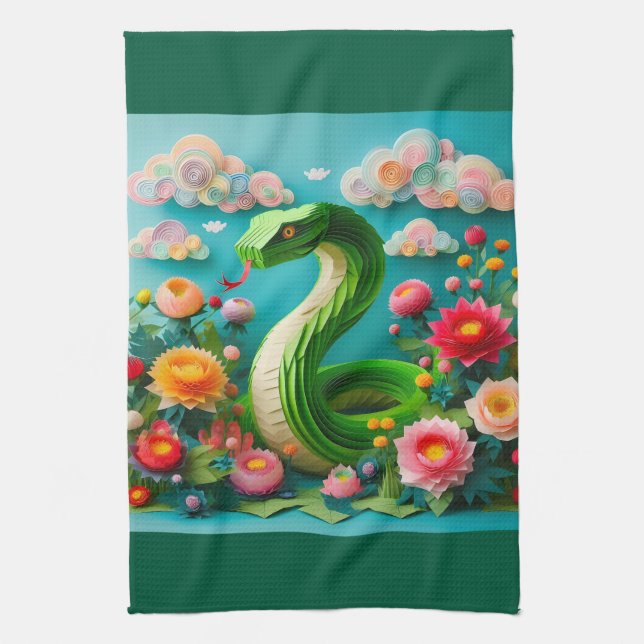 Chinese New Year green Snake 2025 KT3 Tea Towel (Vertical)