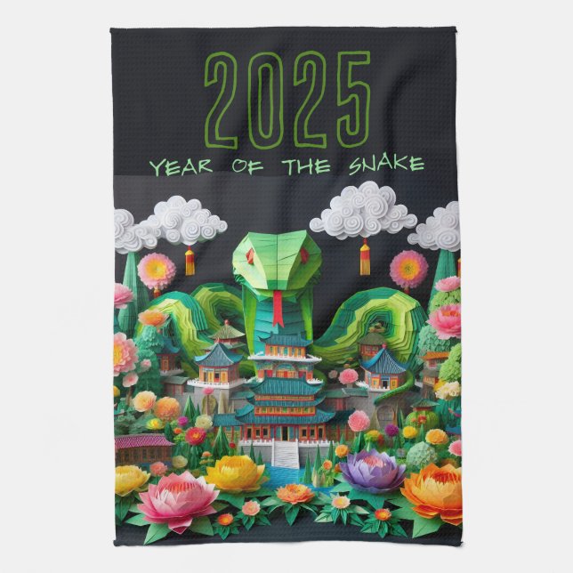 Chinese New Year green Snake 2025 KT8 Tea Towel (Vertical)