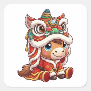 Chinese New Year Horse 2026 Zodiac Square Sticker