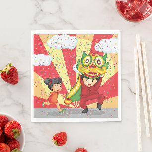 Chinese New Year Kids Lion Dance and Lantern Napkin