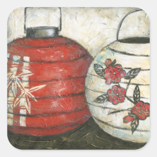 Chinese New Year Lanterns with Floral Print Square Sticker