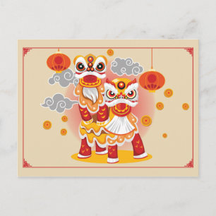 Chinese New Year Lion Dancers Postcard