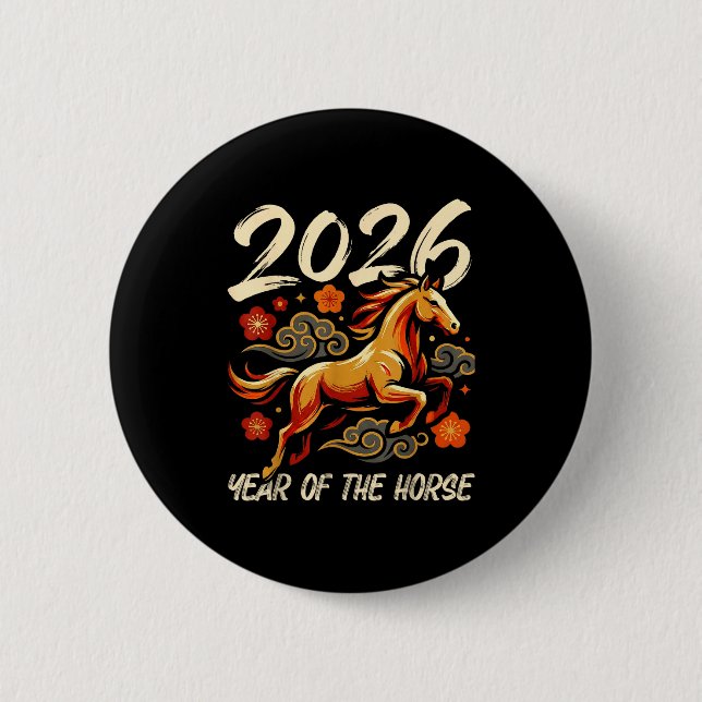 Chinese New Year Lunar Year Of The Horse 2026  6 Cm Round Badge (Front)