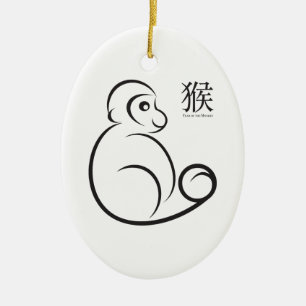 Chinese New Year Monkey Line Art Ceramic Tree Decoration