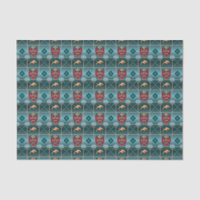 Chinese New Year of Ox - Green Check Pattern Tissue Paper (Front)