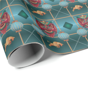 Chinese New Year of Ox - Green Check Pattern Wrapping Paper