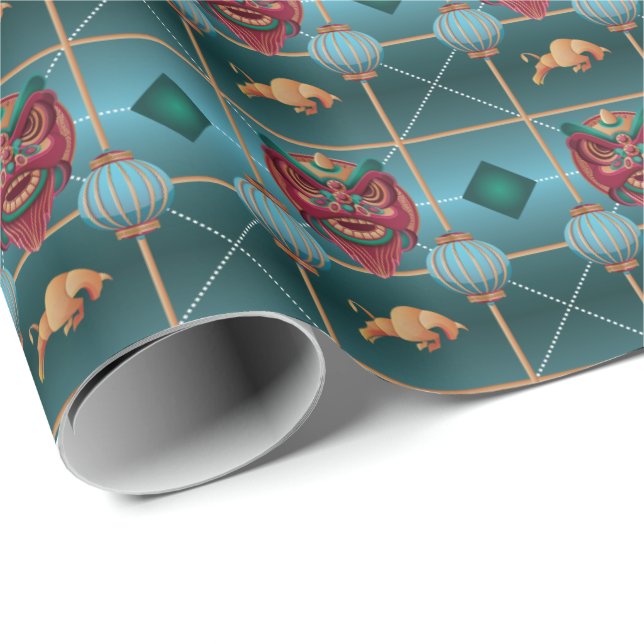 Chinese New Year of Ox - Green Check Pattern Wrapping Paper (Roll Corner)