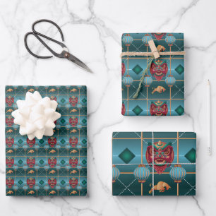 Chinese New Year of Ox - Green Check Pattern Wrapping Paper Sheet