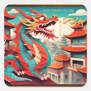 Chinese New Year of the Dragon 2024 SqS3 Square Sticker