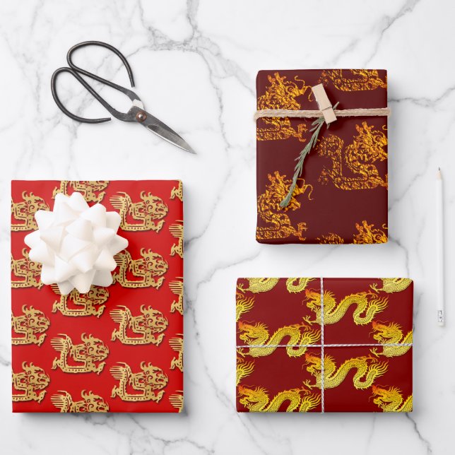 Chinese New Year of the Dragon Choose Colour B 3Wp Wrapping Paper Sheet (Front)