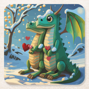 Chinese New Year Of The Dragon Couple Square Paper Coaster