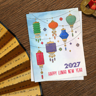 Chinese New year of the Goat 2027 - Lanterns Holiday Postcard