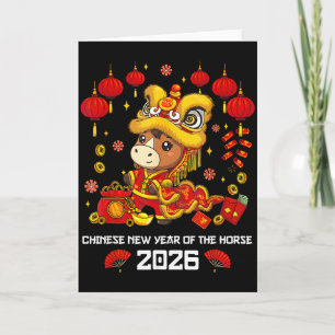 Chinese New Year Of The Horse 2026 Cute Lion Dance Card
