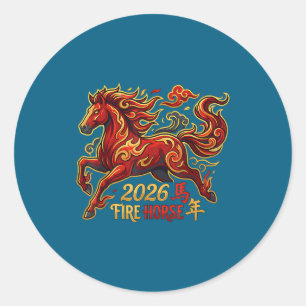 Chinese New Year Of The Horse 2026 Fire Horse Chin Classic Round Sticker