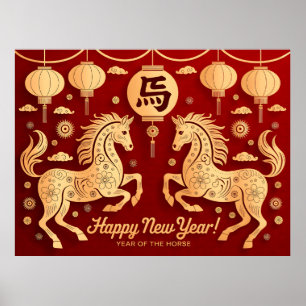 Chinese New Year of the Horse 2026. Happy New Year Poster