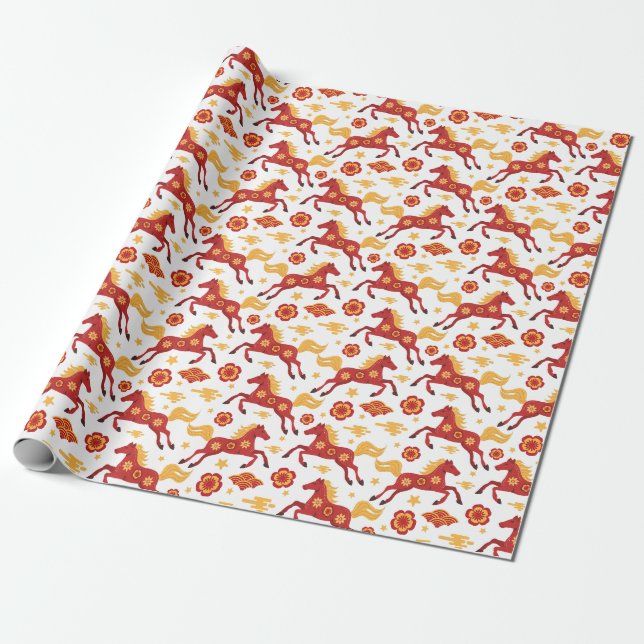 Chinese New Year of the Horse 2026 Wrapping Paper (Unrolled)