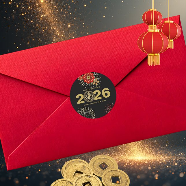 Chinese New Year of the Horse Black Gold Classic Round Sticker (Creator Uploaded)