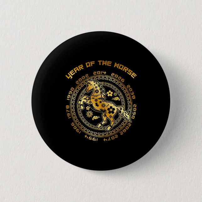 Chinese New Year Of The Horse Chinese Zodiac Year  6 Cm Round Badge (Front)