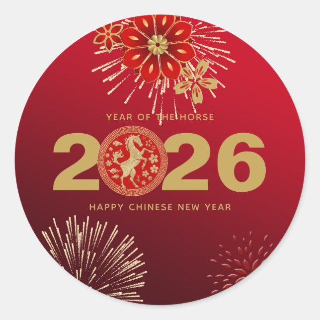 Chinese New Year of the Horse Gold Red Classic Round Sticker (Front)