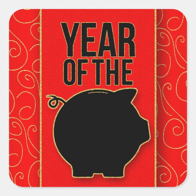 Chinese New Year of the Pig Black Silhouette Square Sticker (Front)