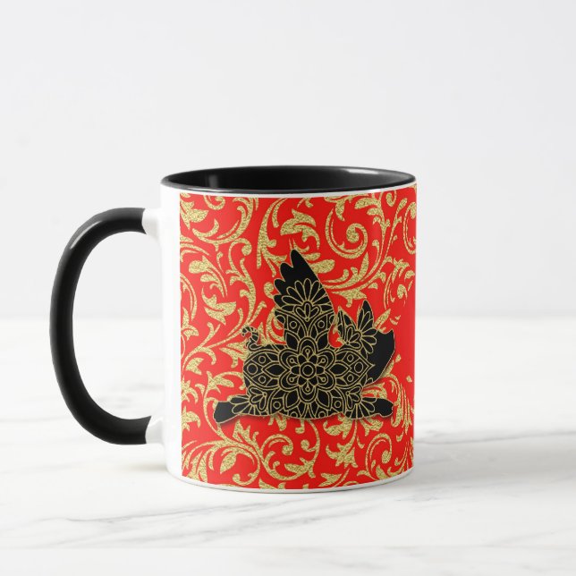 Chinese New Year of the Pig Flying Silhouette Red Mug (Left)
