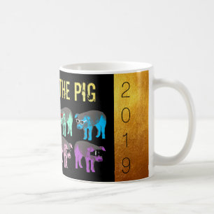 Chinese New Year of the Pig Pop Gold White Mug