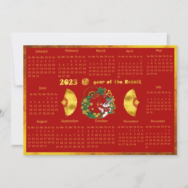 Chinese New Year of The Rabbit  2023 Calendar Invitation (Front)