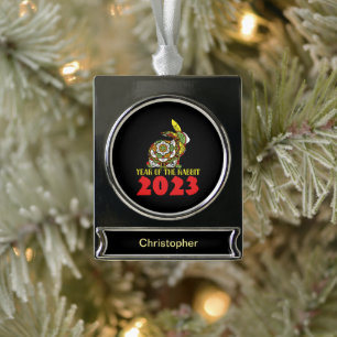 Chinese New Year of the Rabbit 2023 Silver Plated Banner Ornament