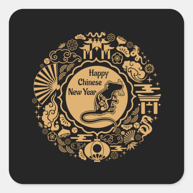 Chinese New Year of the Rat 2020 - Artistic Celebr Square Sticker (Front)