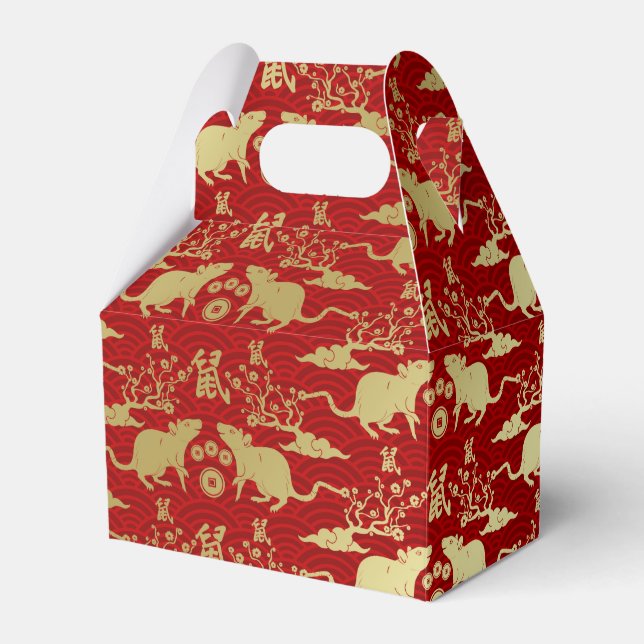 Chinese New Year of The Rat Pattern - Red and Gold Favour Box (Front Side)