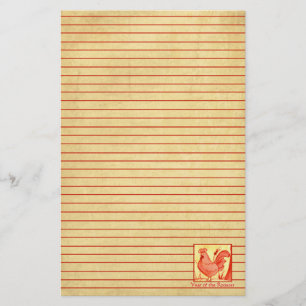 Chinese New Year of The Rooster Red Lined Stationery