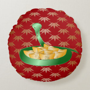 Chinese New Year of the Snake 2025 Fortune Money Round Cushion