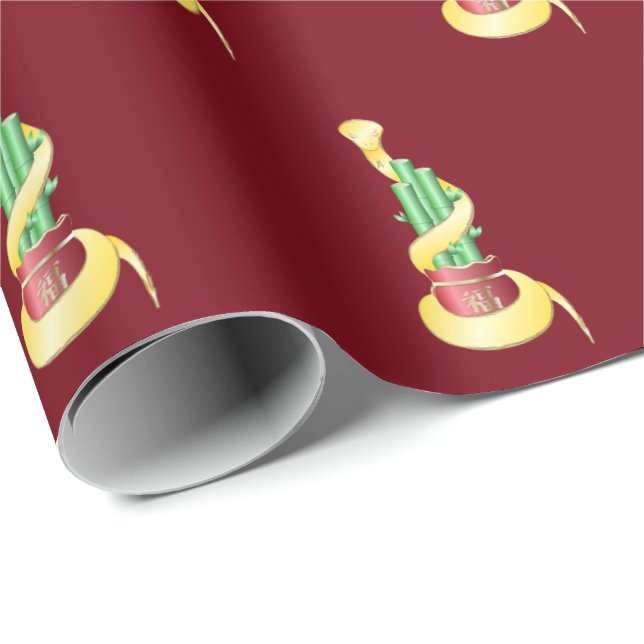 Chinese New Year of the Snake 2025 Lucky Bamboo Wrapping Paper (Roll Corner)