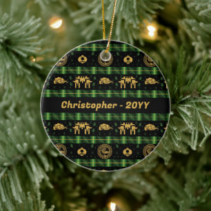 Chinese New Year of the Tiger Green Pattern Cerami Ceramic Ornament