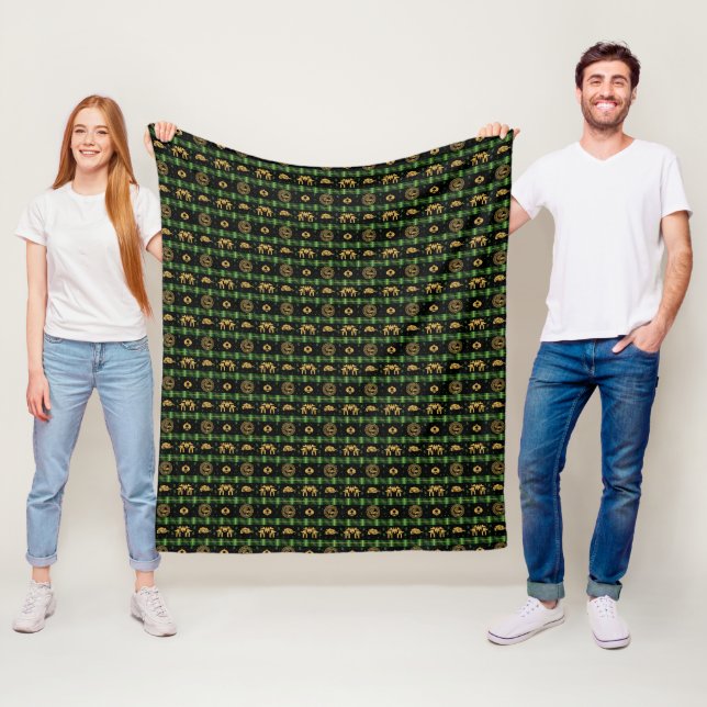 Chinese New Year of the Tiger Green Pattern Fleece Blanket (In Situ)